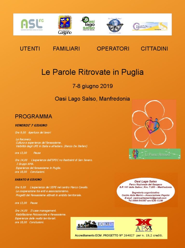 Le Parole Ritrovate in Puglia, 7-8 Giugno 2019 Oasi Lago Salso, Manfredonia