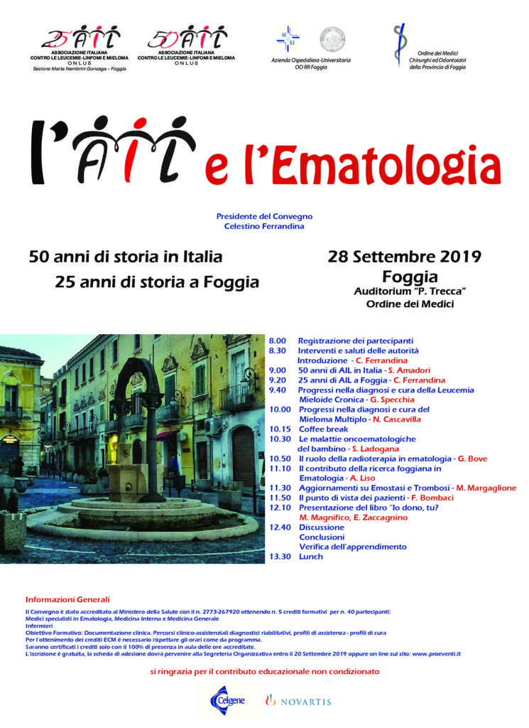 L’AIL e l’Ematologia – 50 anni di storia in Italia – 25 anni di storia a Foggia
