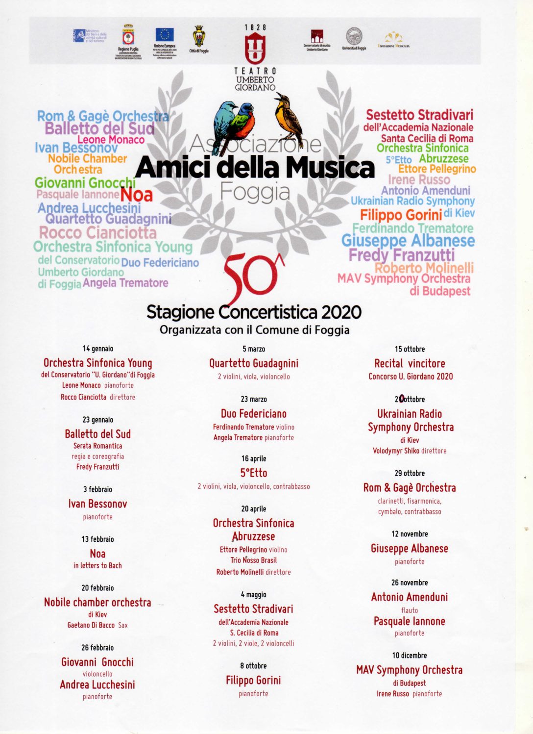 AMICI DELLA MUSICA 50^ Stagione Concertistica 2020 Foggia (OMNIA: non solo medicina)