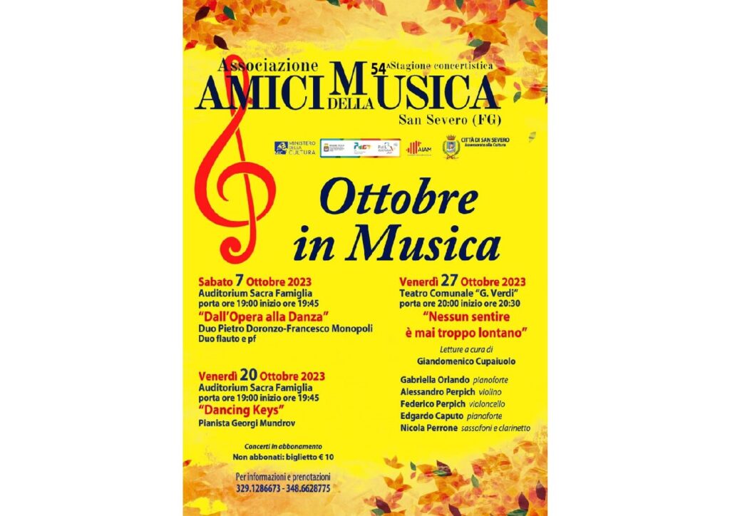 Associazione Amici della Musica – SAN SEVERO – “OTTOBRE IN MUSICA” OMNIA (non solo Medicina)