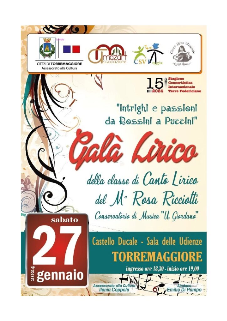 Galà Lirico “intrighi e passioni da Rossini a Puccini”. Torremaggiore, 27/01/2024 – OMNIA (non solo medicina)